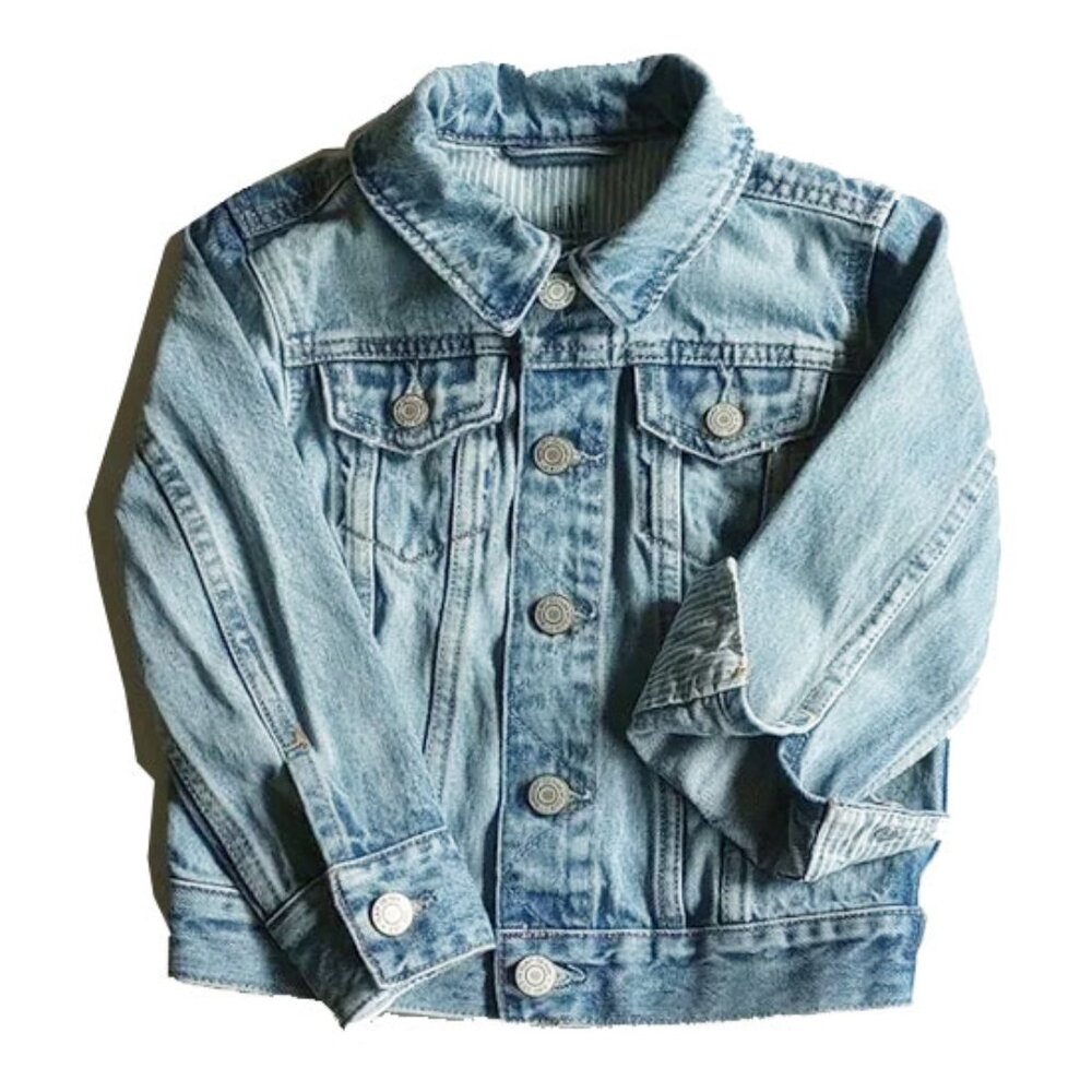 Gap Denim 100% Cotton Jean Jacket 3 3Y 3T Light Wash Striped Cuffs